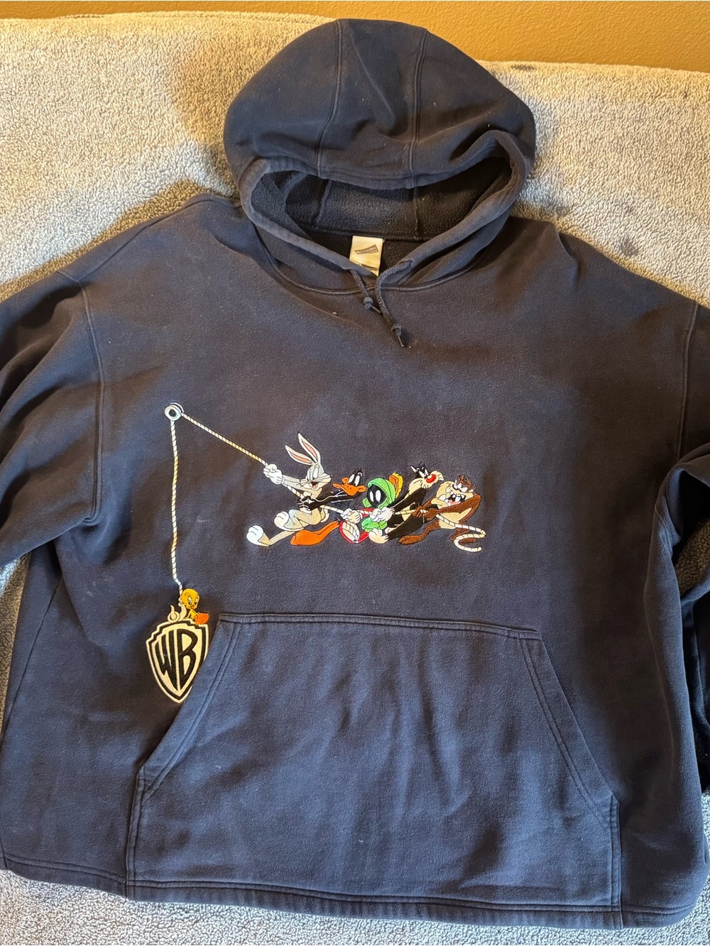Warner Bros. Black Looney Tunes Crewneck Hoodie with Character Graphic